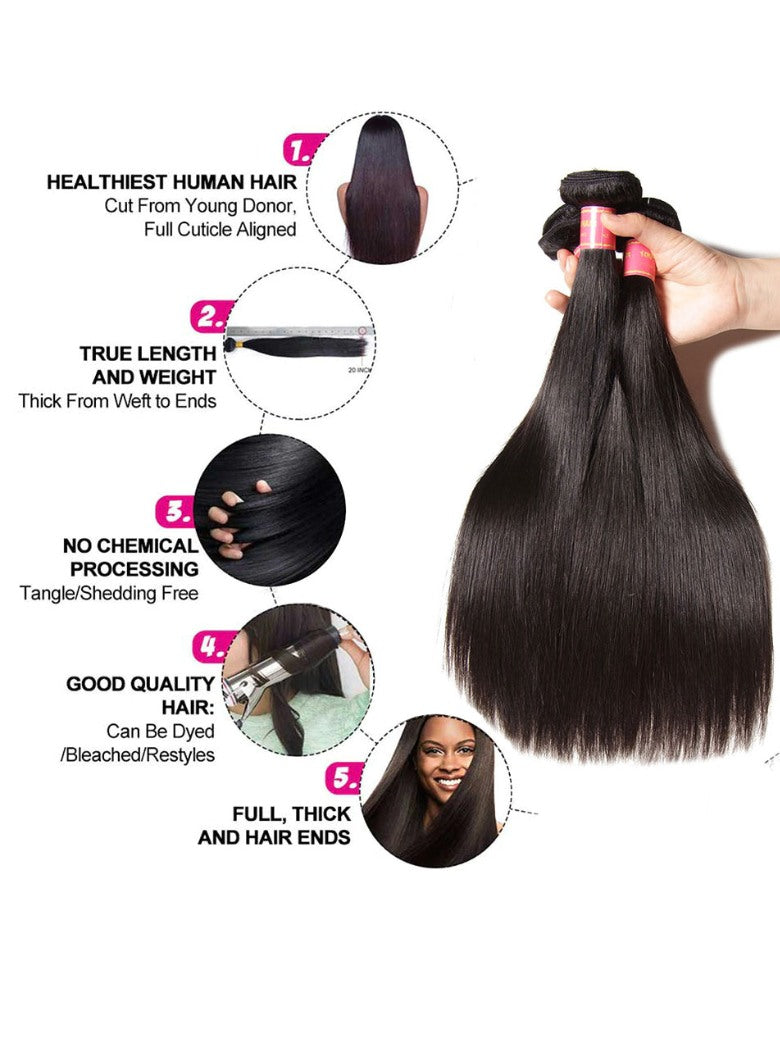 Sunber Hair 3 Bundles Straight Hair With 4*4 Transparent Lace Closure Flash Sale