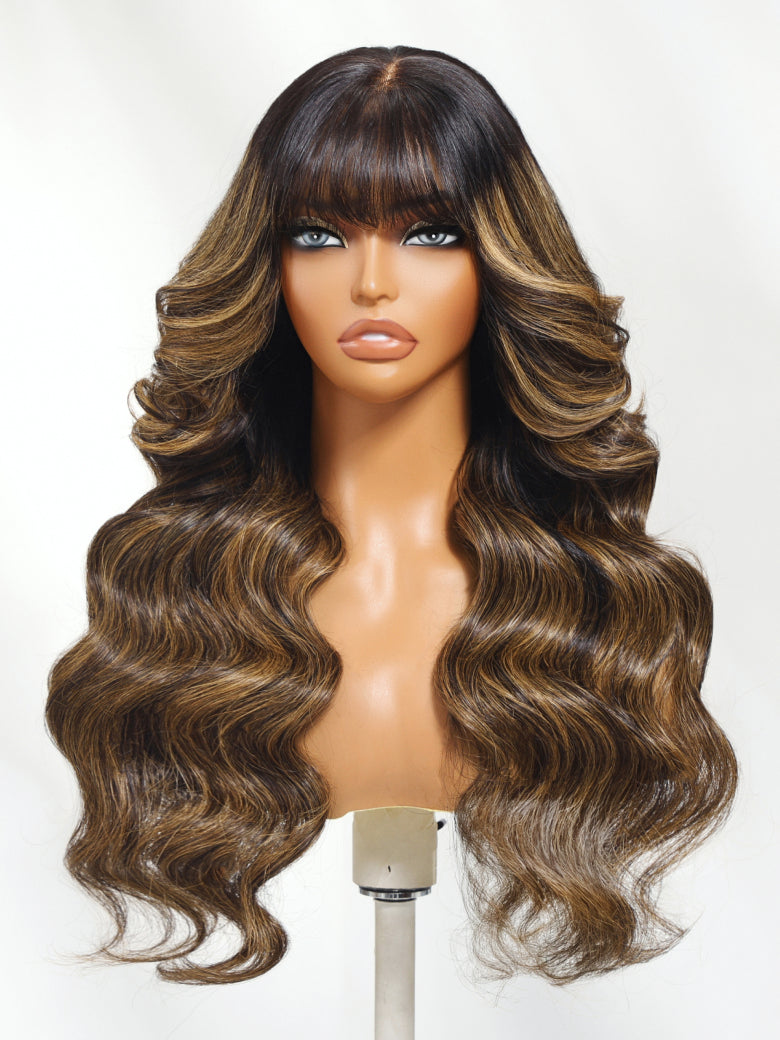 Sunber 13x4 Pre-Everything Lace Frontal Balayage Highlight Wig with Bangs
