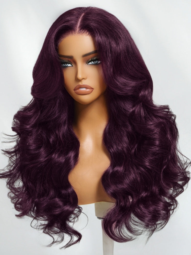 Sunber Purple Burgundy Body Wave 13x4 Lace No Slip Colored Wig with Invisi Drawstring