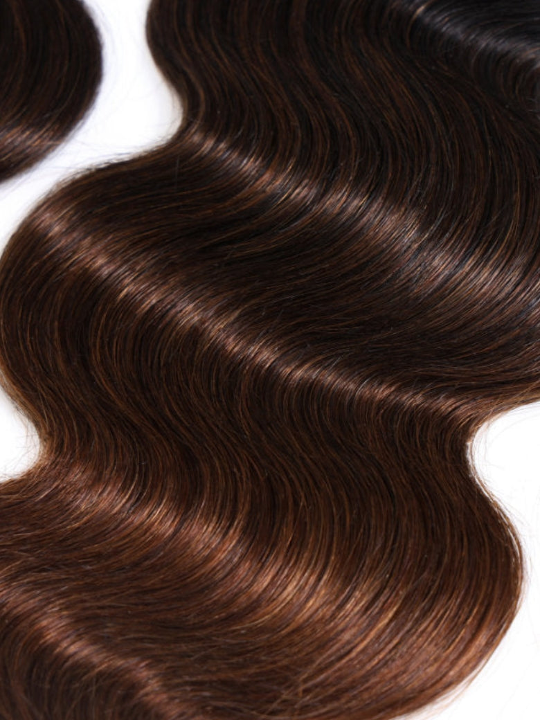 Sunber Body Wave 2/3/4Pcs Virgin Hair Extensions With Black to Chestnut Brown Ombre Bundles