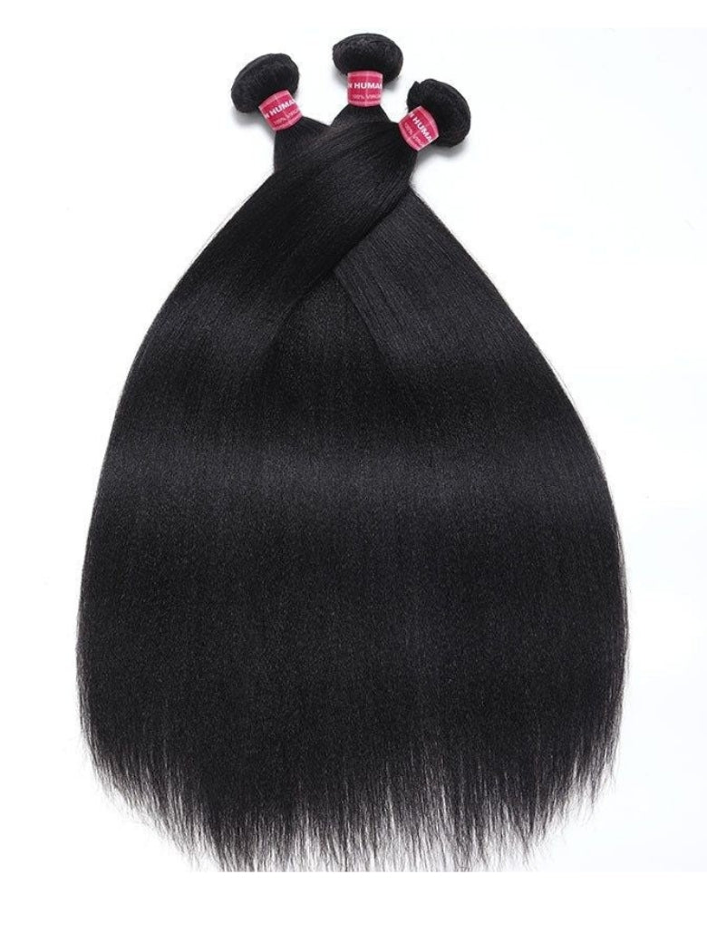 Flash Sale Sunber Yaki Straight Natural Black 3 Bundles With 4x4 Swiss Lace Closure
