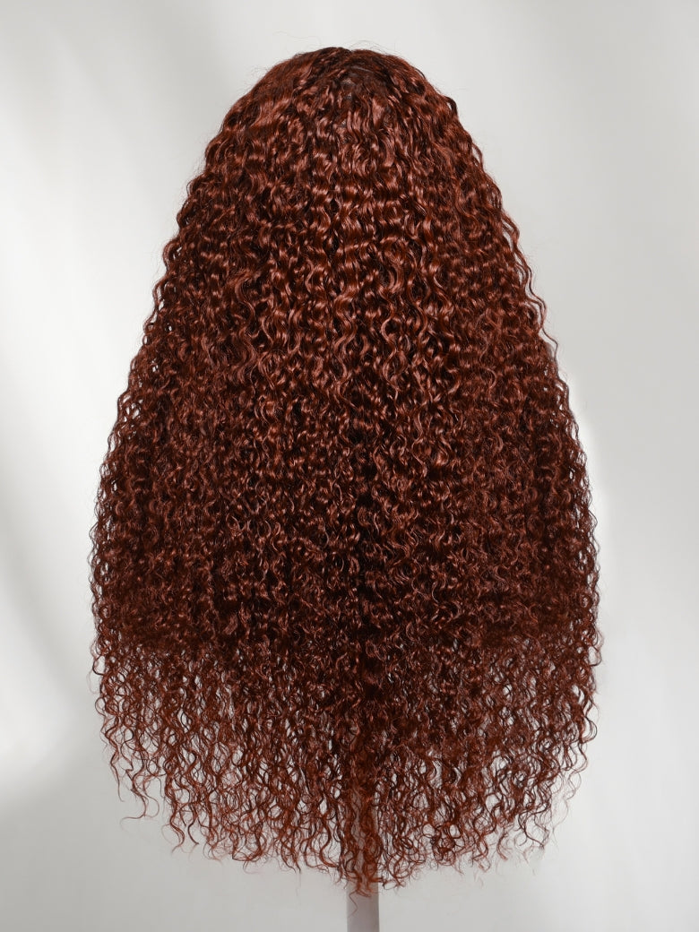 Sunber 7x5 Pre Cut Lace Reddish Brown Yaki Straight Bob/Jerry Curly Bye Bye Knots Gluelesss Invisible Knots Wig With Invisi Drawstring Flash Sale