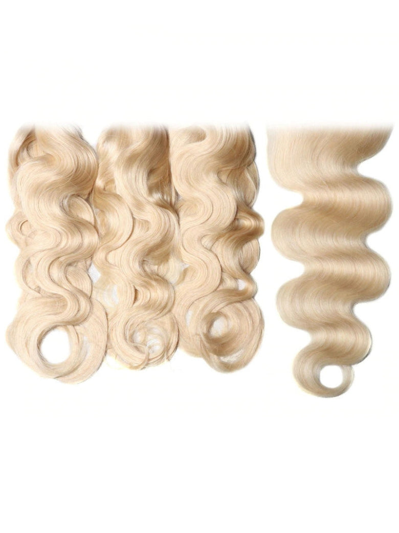 Sunber Hair 3 Bundles 613 Blonde Body Wave Human Hair Weaves With 4X4 Lace Closure