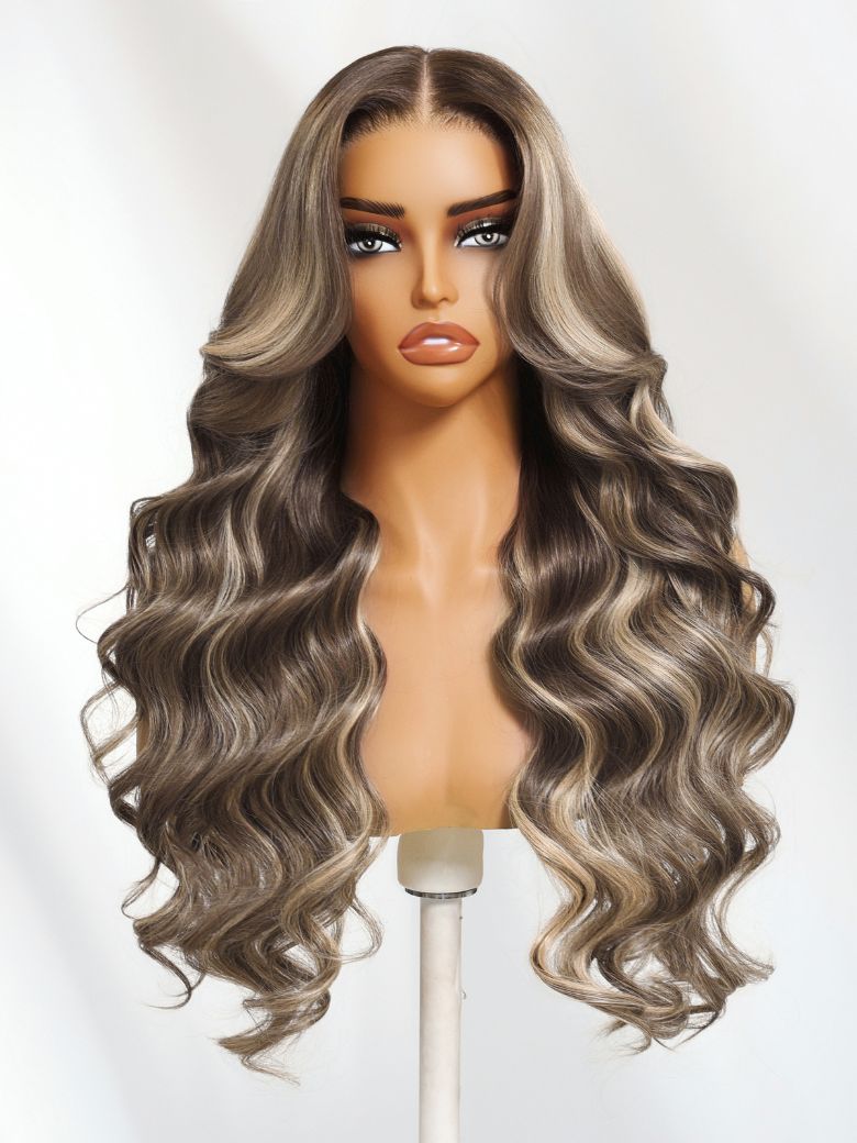 Sunber 13x4 Pre Everything Smoky Brown Ombre with Platinum Blonde Highlights Lace Frontal Wig