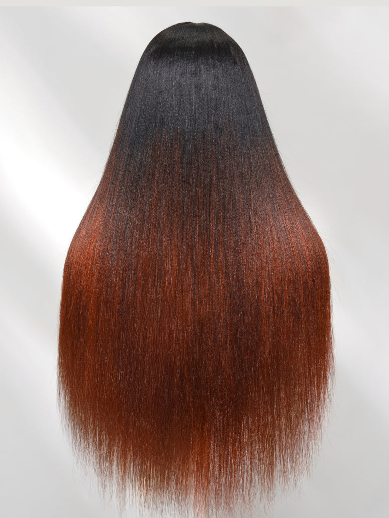 Sunber 20Inch Yaki Straight V Part Wigs Ombre Reddish Brown with Dark Roots Upgrade Invisi Drawstring Vip Member Flash Sale
