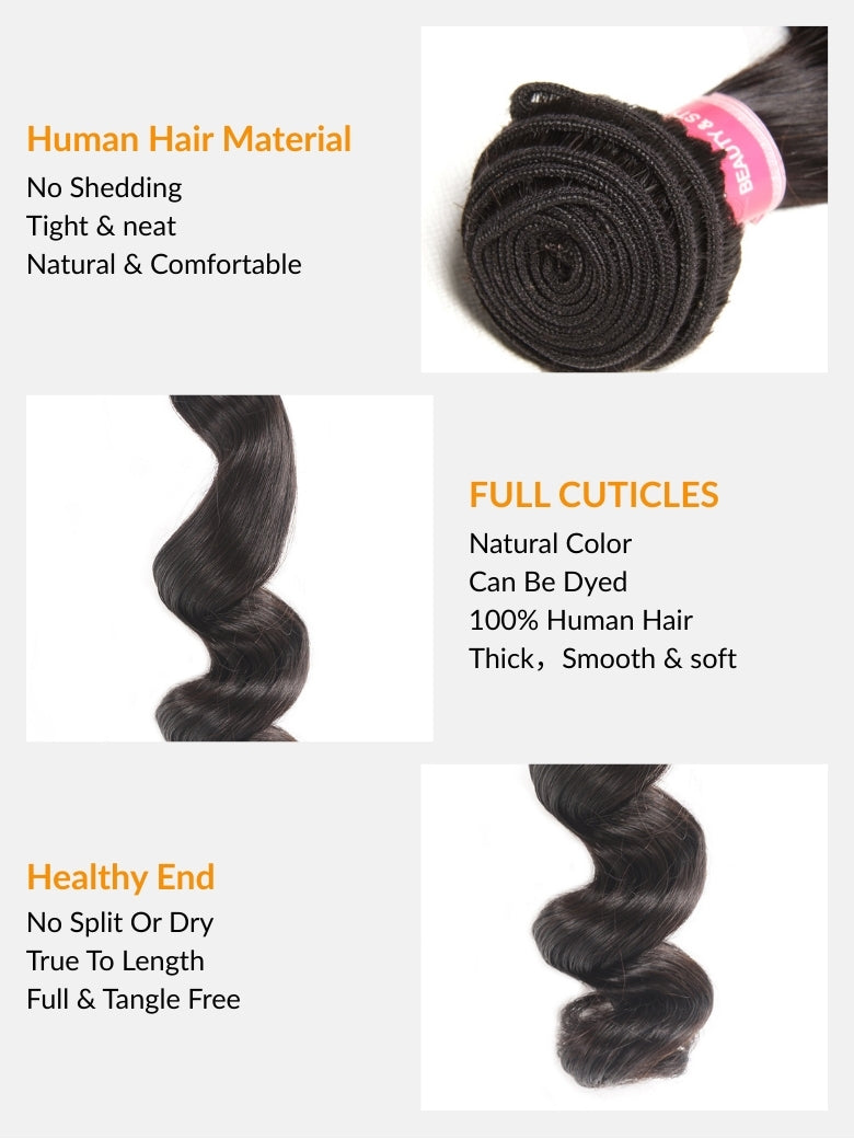 Sunber Hair Virgin Brazilian Loose Wave Hair 4 Bundles - 100% Unprocessed Human Bundle Deals