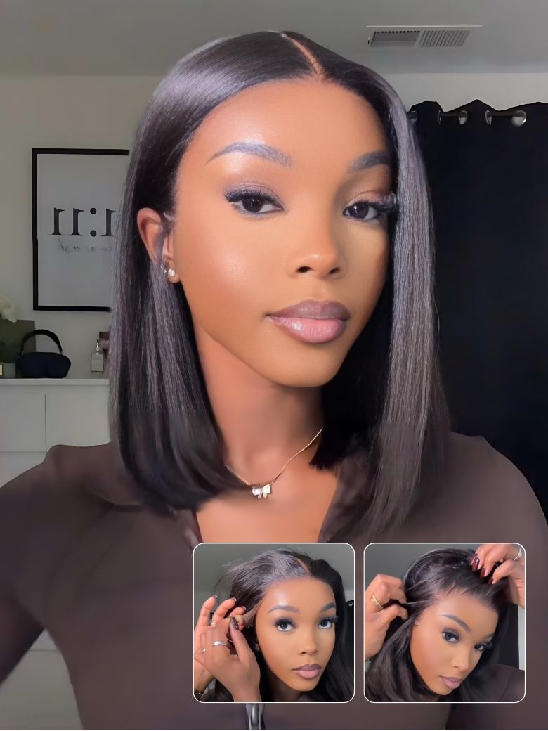 Sunber 7x5 No Slip Pre-Cut Lace Blunt Cut Silky Straight Bob Wig With Elastic Drawstring Flash Sale