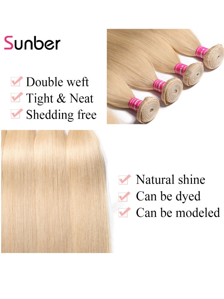 Sunber Hair Blonde 613 Hair Weave 3 Bundles Straight Hair Virgin Human Hair Weft