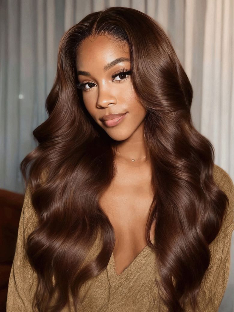 Sunber Chestnut Mocha Brown 13x4 Pre-Everything Lace Front Loose Wave Wig Put on and Go Glueless Wig