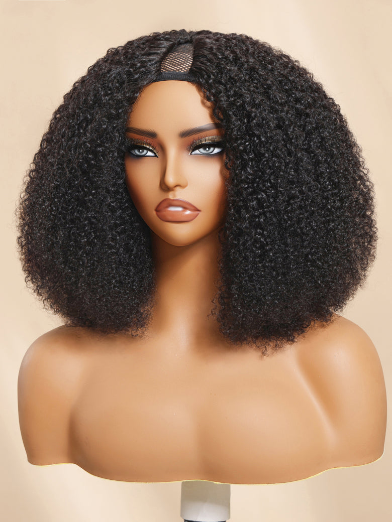 Sunber 180% Density Afro/ Kinky Curly Upgrade New V Part With No Lace No Glue Affordable Wig