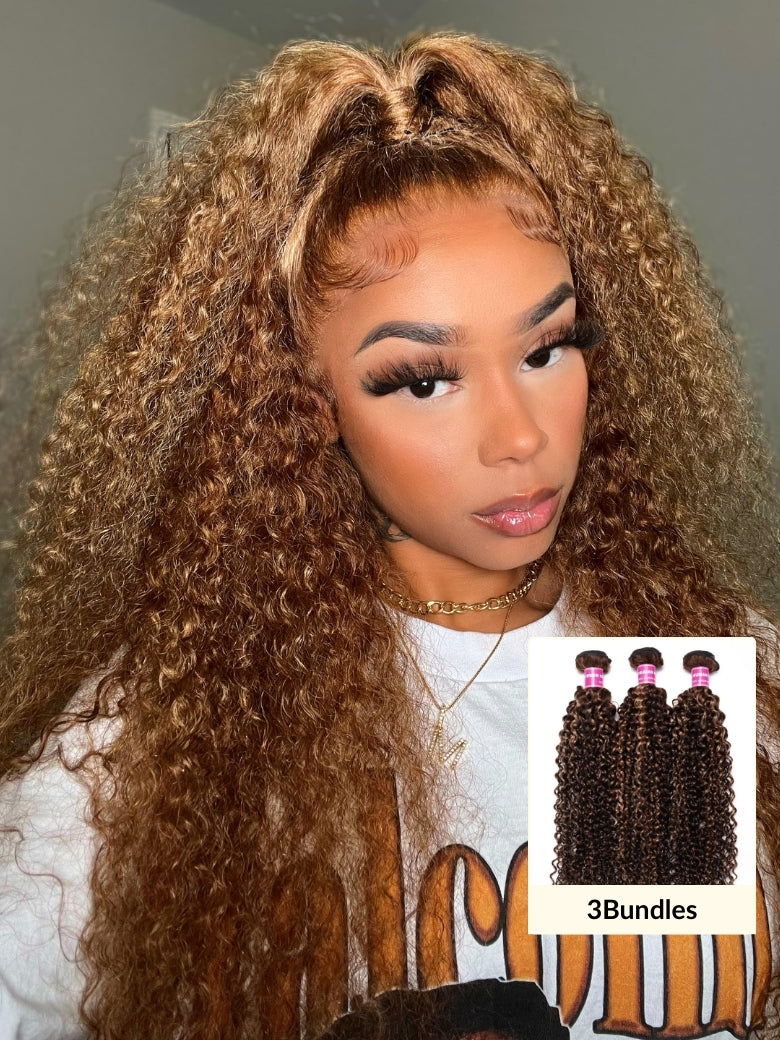 Sunber Ombre Blonde Highlight Curly 3 Bundles On Sale-10-26 Inch & 100% Human Hair
