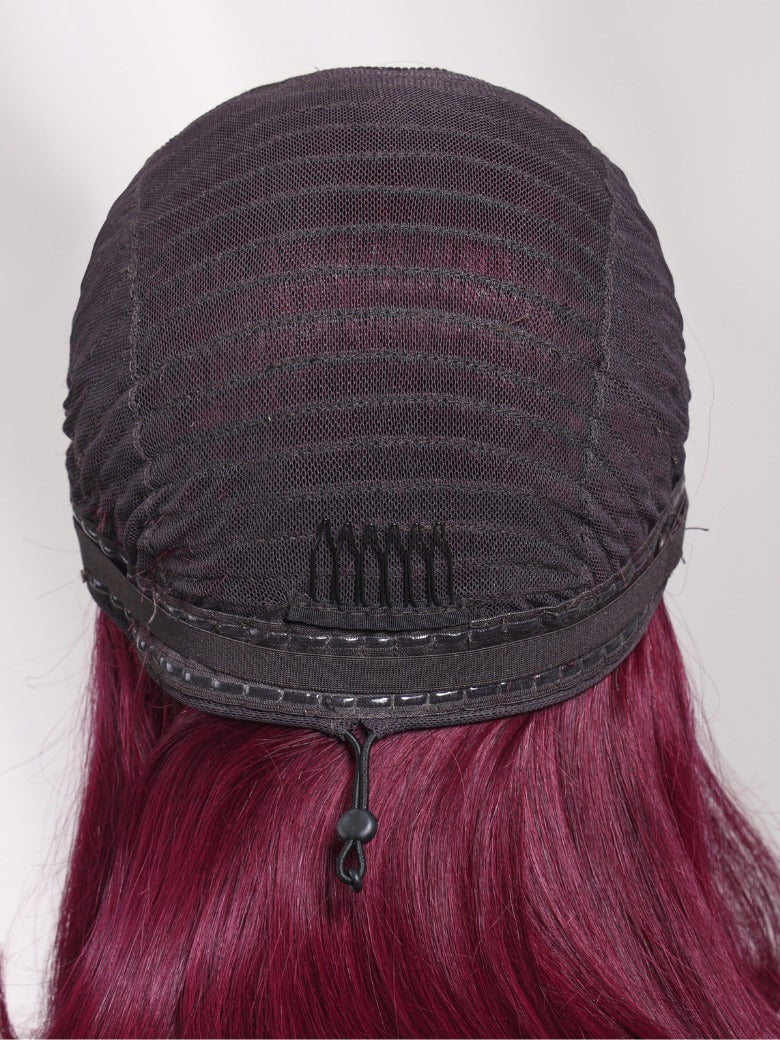 Flash Sale Sunber Layered Blowout 99J Burgundy Sleek Bob Machine Made Wig With Wispy Bangs