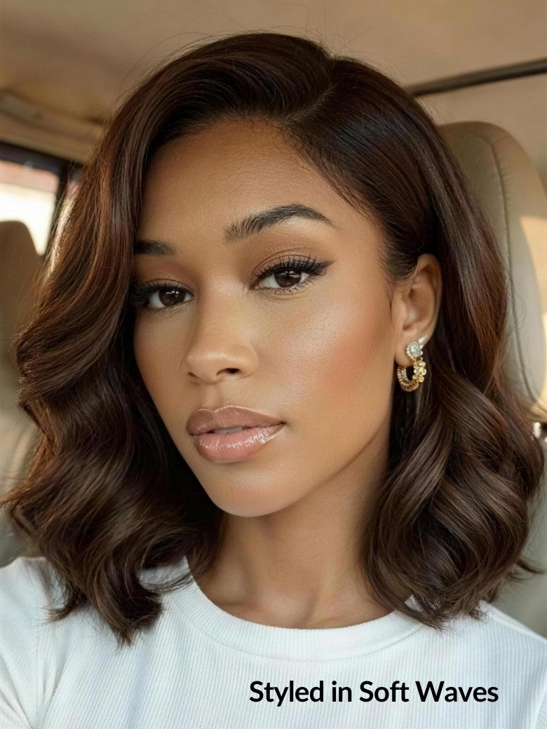 Sunber 7x5 Pre Cut Side Part Yaki Straight Bob Rich Espresso Brown Shoulder-Length Lace Wig with Invisi Drawstring Flash Sale