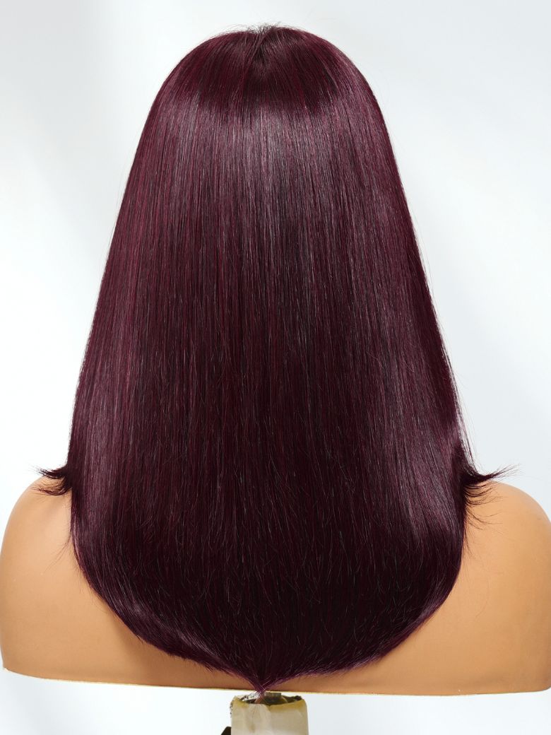 Sunber Purple Black Cherry Wispy Blow Out 7x5 Pre Cut Lace Loose Wave Bob Wig With Invisi Drawstring