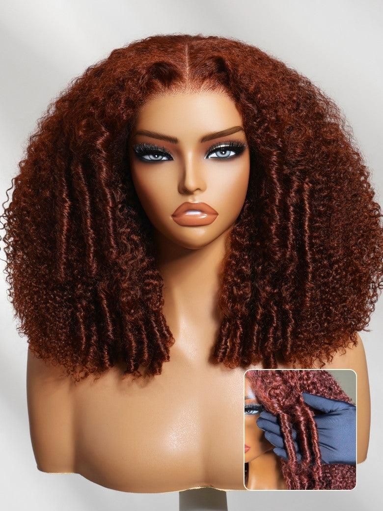 Sunber 250% Density 7x5 Pre-Cut Afro Kinky Curly Reddish Brown Lace Wig With Invisi Drawstring
