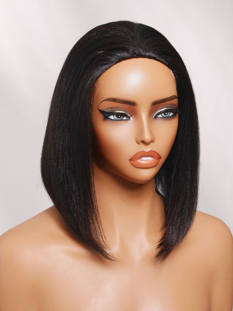 Sunber Blend & Secure Blow-out Natural Black Yaki Straight Bob Half Wig With Invisi Drawstring
