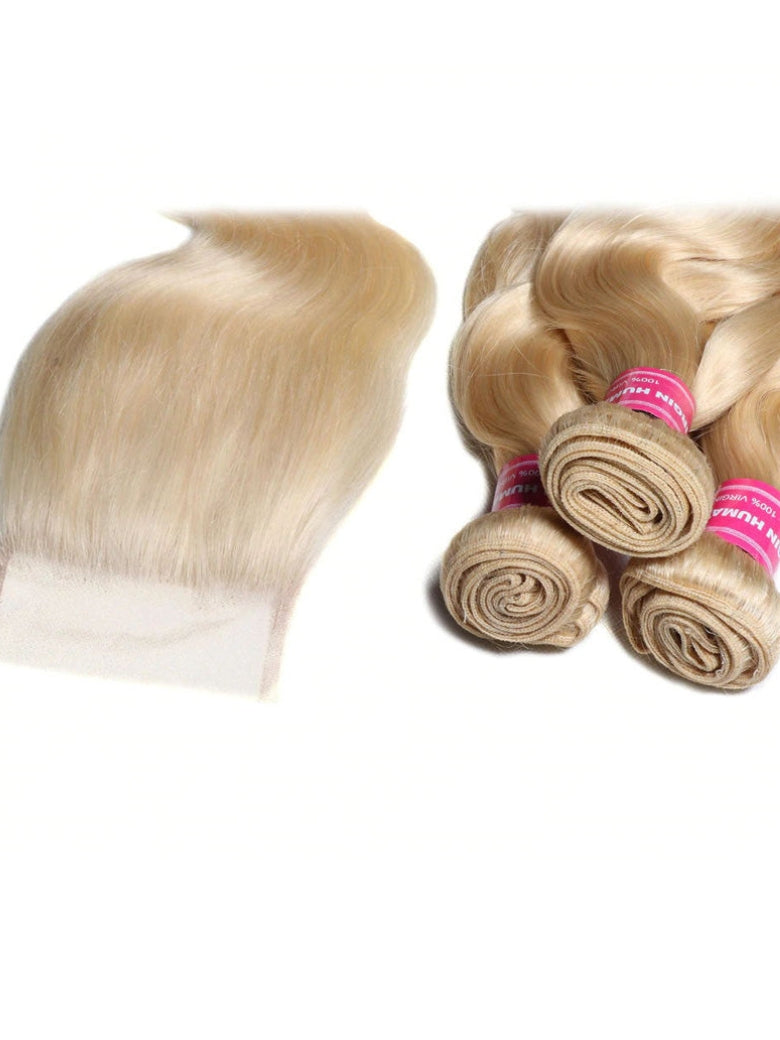 Sunber Hair 3 Bundles 613 Blonde Body Wave Human Hair Weaves With 4X4 Lace Closure