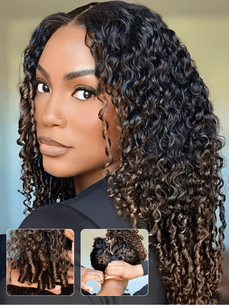 Sunber Full Finger Coils 7x5 Bye Bye Knots Chestnut Brown Lace Wig With Spiral Curls Water Curly Twist Out At The End