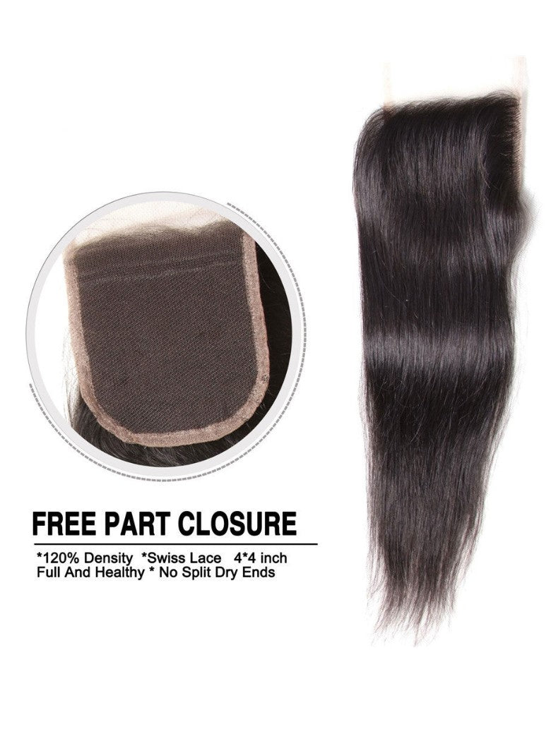 Sunber Hair Indian Virgin Hair Silky Straight Hair 3 Bundles With 4x4 Lace Closure, 8A Human Flash SaleHair Weaves