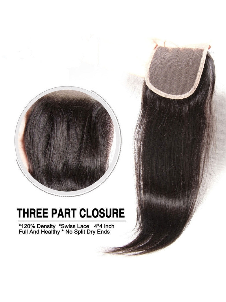 Sunber Hair Indian Virgin Hair Silky Straight Hair 3 Bundles With 4x4 Lace Closure, 8A Human Flash SaleHair Weaves