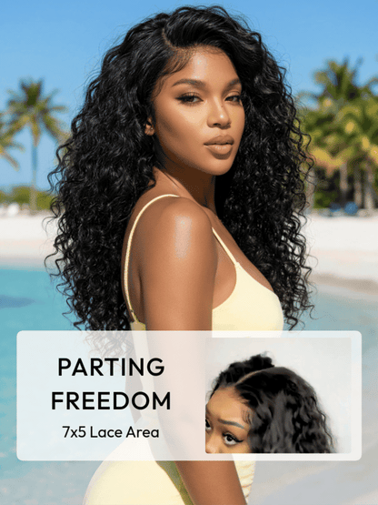 Sunber 7x5 HD Wet And Wavy Water Wave Bye Bye Knots Pre-Cut Lace Frontal Wigs With Elastic Drawstring