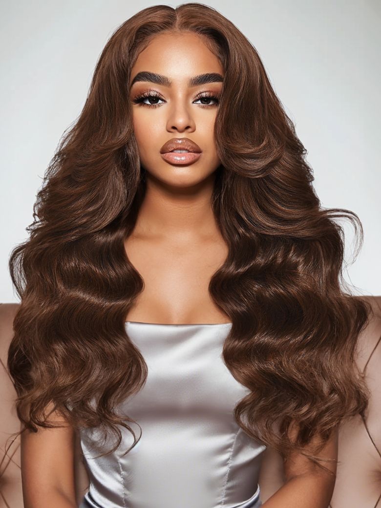Sunber Chestnut Mocha Brown 13x4 Pre-Everything Lace Front Loose Wave Wig Put on and Go Glueless Wig