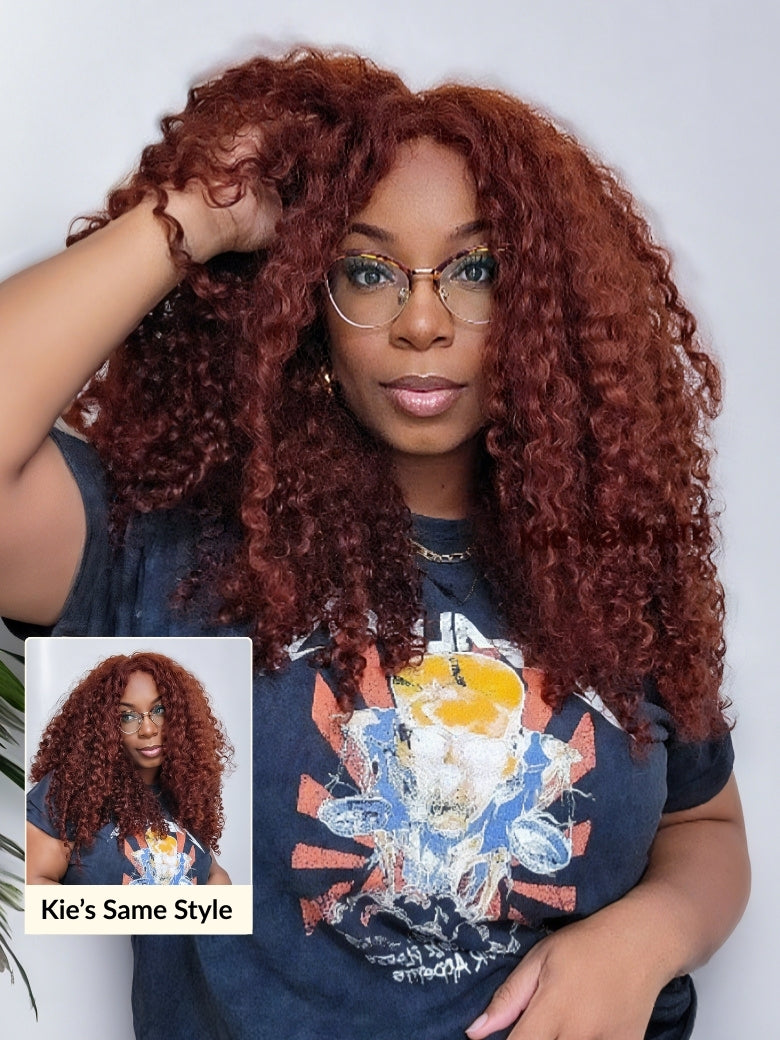Sunber 7x5 Pre Cut Lace Reddish Brown Yaki Straight Bob/Jerry Curly Bye Bye Knots Gluelesss Invisible Knots Wig With Invisi Drawstring Flash Sale