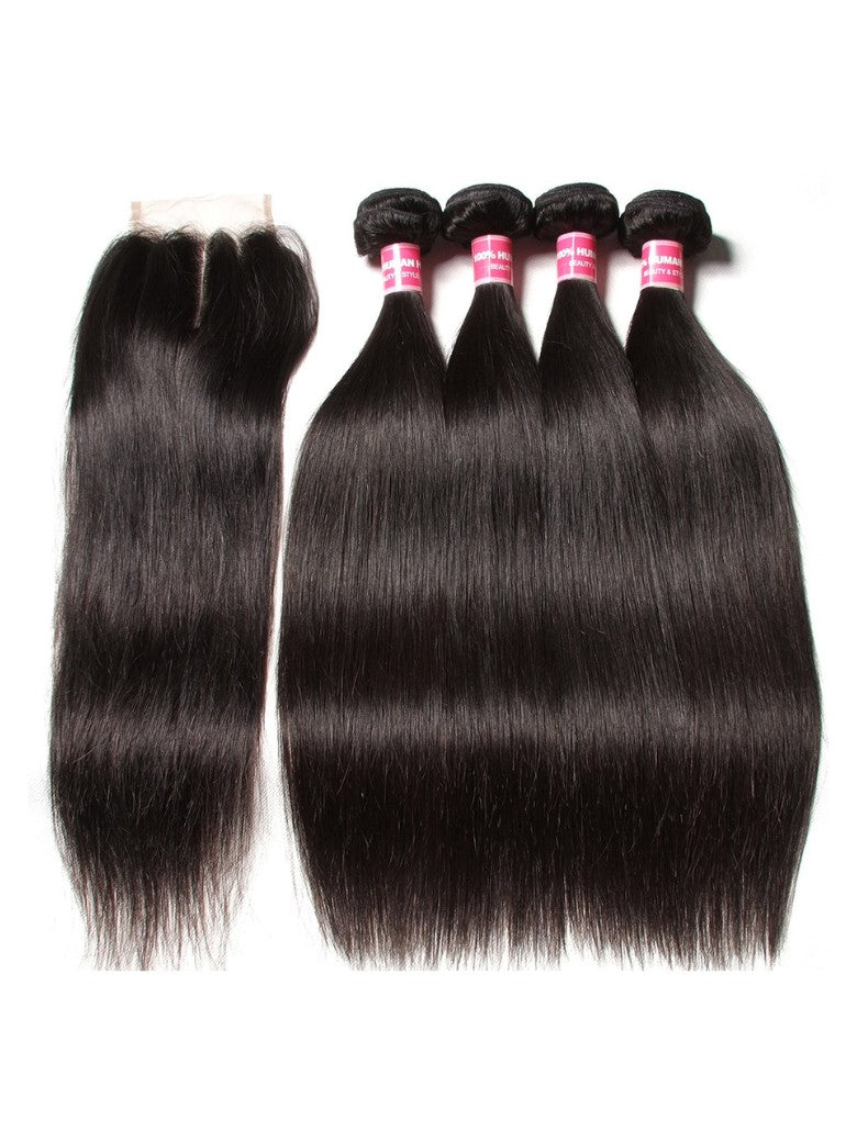 Sunber Virgin Peruvian Hair Straight Hair 4 Bundles With 4*4 Lace Closure, Hotsale Peruvian Hair Weaves Flash Sale