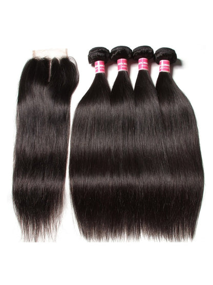 Sunber Virgin Peruvian Hair Straight Hair 4 Bundles With 4*4 Lace Closure, Hotsale Peruvian Hair Weaves Flash Sale