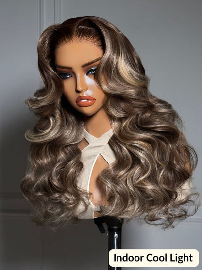 Sunber 13x4 Pre Everything Smoky Brown Ombre with Platinum Blonde Highlights Lace Frontal Wig