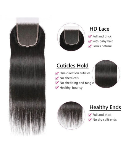 Sunber 1 Pc 5x5 HD Lace Closure Straight Hair Deep Parting Transparent Lace Closure Invisible Knots Human Hair Closure