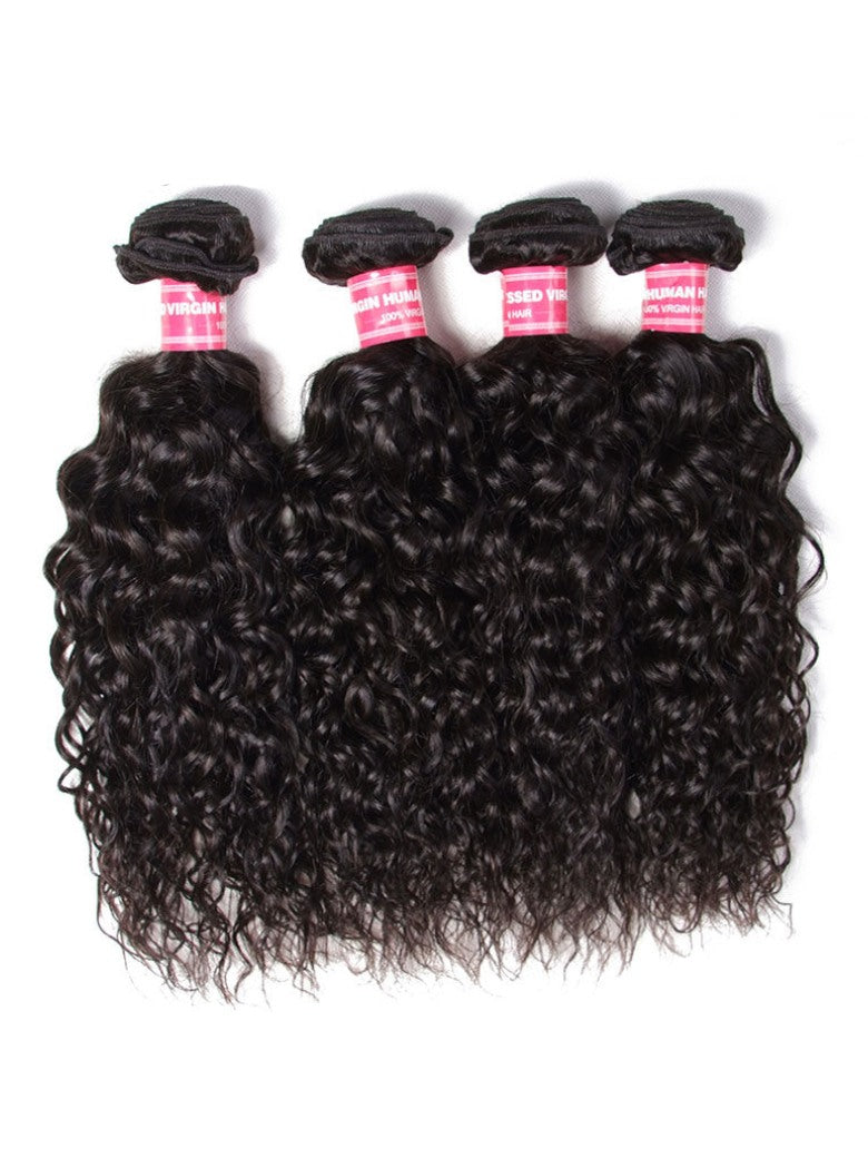Sunber Hair Brazilian Water Wave Hair 4 Bundles, 100% Virgin Human Hair Weave