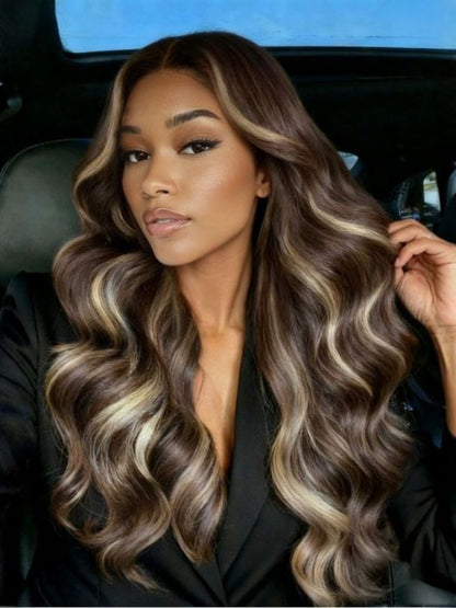 Sunber 13x4 Pre Everything Smoky Brown Ombre with Platinum Blonde Highlights Lace Frontal Wig