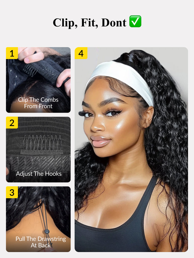 Sunber HookFit Water Wave Headband Wig Glueless Human Hair Wigs With Invisi Drawstring Flash Sale
