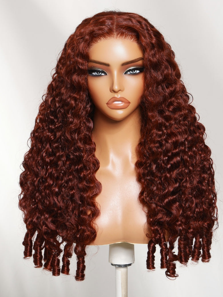 Sunber Reddish Brown Burmese Wavy 13x4 Pre Everything Lace Wig With Elastic Drawstring