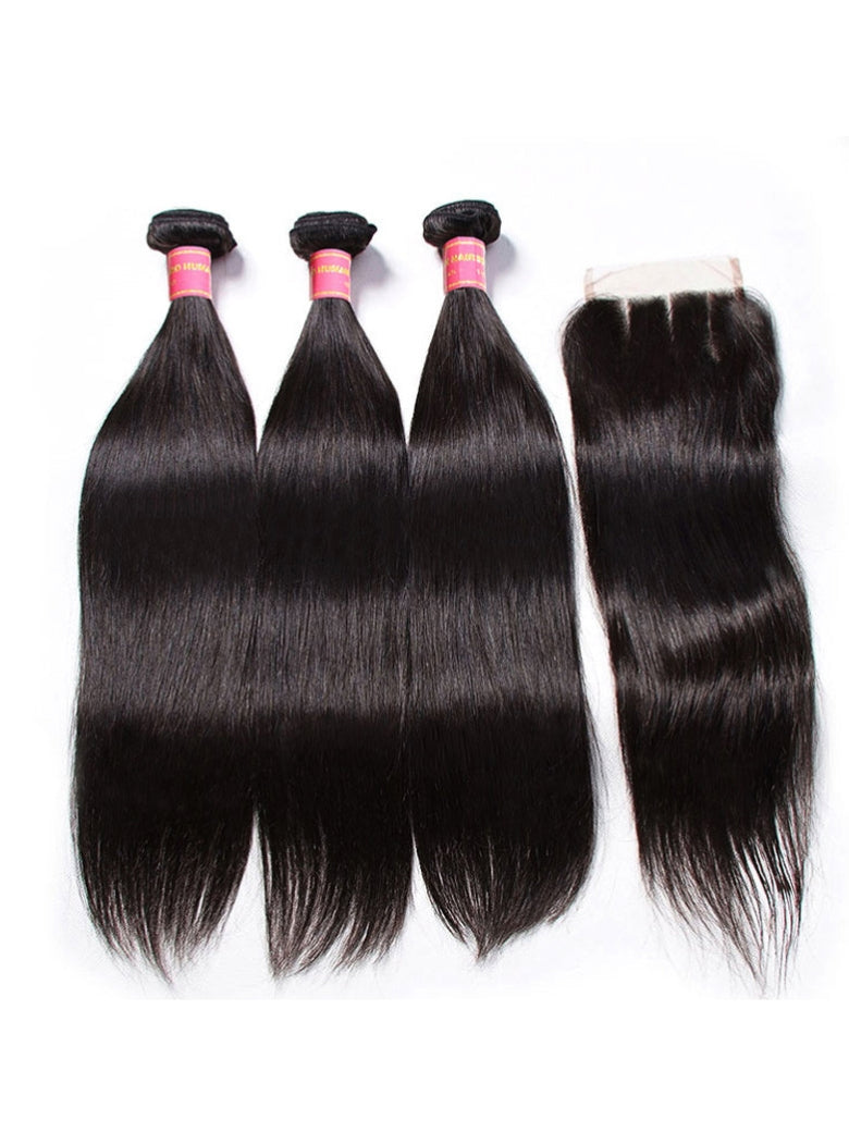 Sunber Hair Brazilian Virgin Hair Silky Straight Hair 3 Bundles Human Hair Weaves With 4x4 Lace Closure Flash Sale