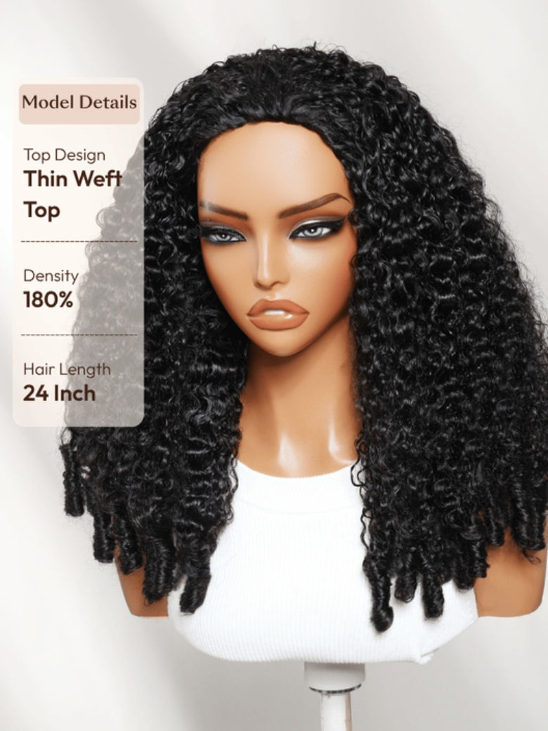 Sunber Burmese Curly Glueless Install Half Wig with Finger Coily Ends Beginner Friendly Flash Sale