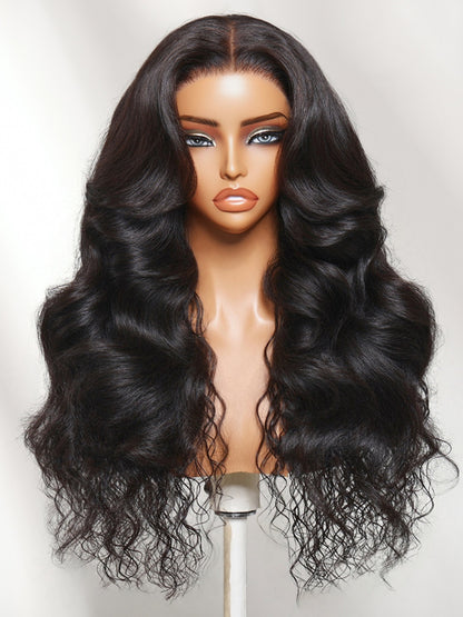 Sunber 180% Density 7x5 Bye Bye Knots Lace Water Wave Wig Layered Body Wave Style With Curtain Bangs