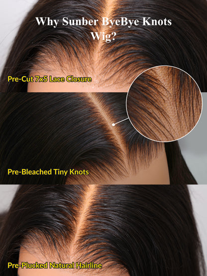 Sunber Body Wave Shake And Go Wigs 150% Density Reddish Brown 7x5 Bye Bye Knots Pre-Cut Lace Human Hair Wigs With Pre-Plucked