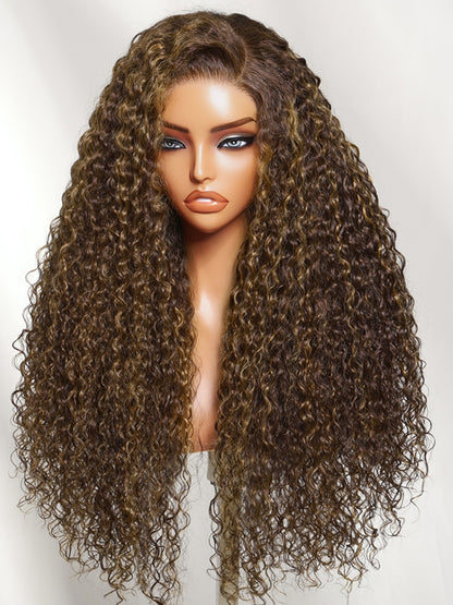 Sunber Jerry Curly 7x5 Bye Bye Knots Chocolate Brown With Caramel Highlights Colore Wig