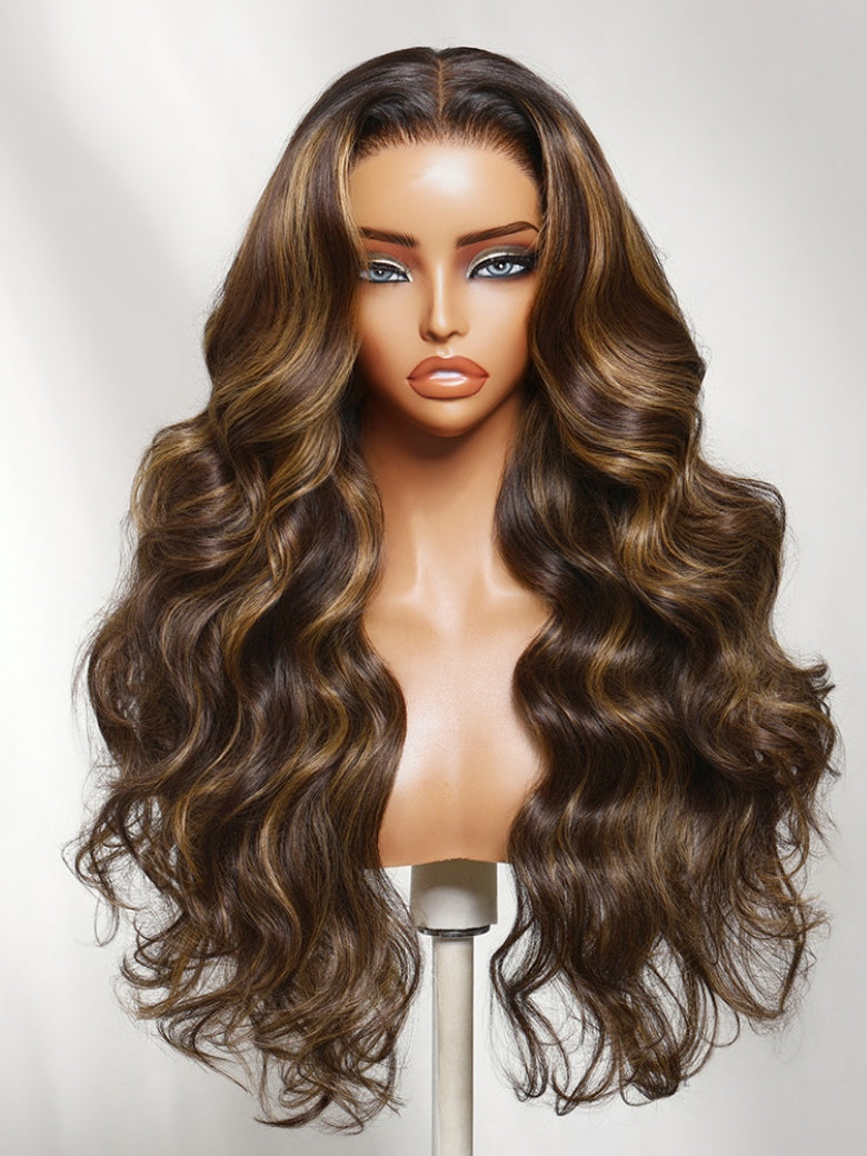 Sunber Body Wave 7x5 Pre Cut Lace Chocolate Brown Balayage Caramel Highlights With Invisi Drawstring