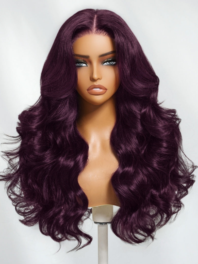 Sunber Purple Burgundy Body Wave 13x4 Lace No Slip Colored Wig with Invisi Drawstring