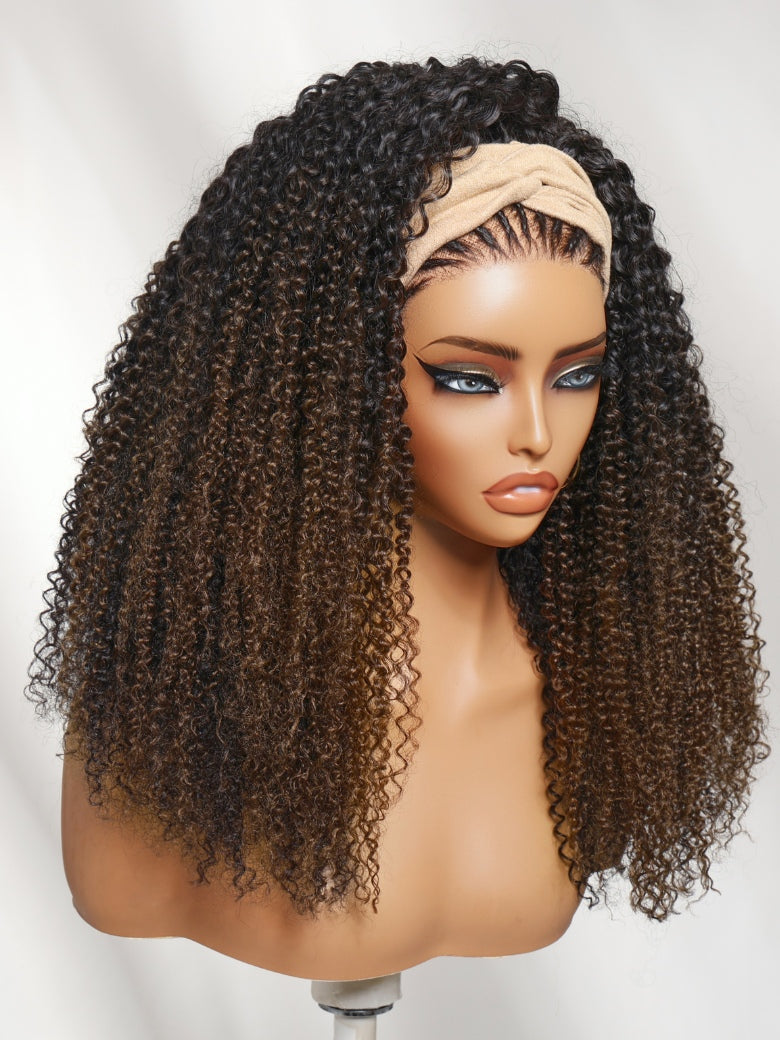 Sunber 2-in-1 Half Wig Black to Brown Ombre Turn-Around Kinky Curly Glueless With Invisi Drawstring Flash Sale