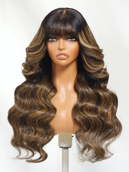 Sunber 13x4 Pre-Everything Lace Frontal Balayage Highlight Wig with Bangs