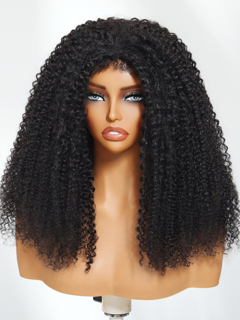 Sunber Flip Over 3/4 Half Wig Seamless Kinky Curly with 4C Edge and Invisi Drawstring-Glueless Put On And Go Beginner Friendly