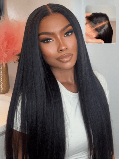 Extra 70% OFF | Sunber Yaki Straight Glueless 7x5 Bye Bye Knots Lace Closure Wig With Bleach Knots