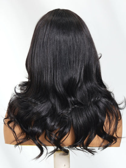 Sunber 180% Density 7x5 Pre Cut Lace Natural Black Body Curl Face-Framing Soft Layers Wig With Invisi Drawstring