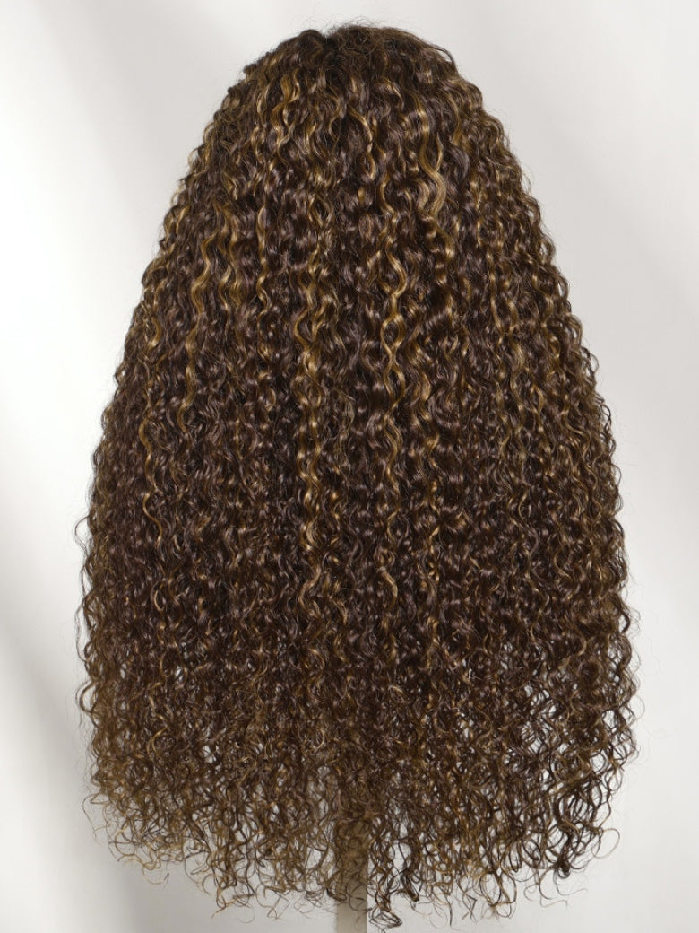 Sunber Jerry Curly 7x5 Bye Bye Knots Chocolate Brown With Caramel Highlights Colore Wig