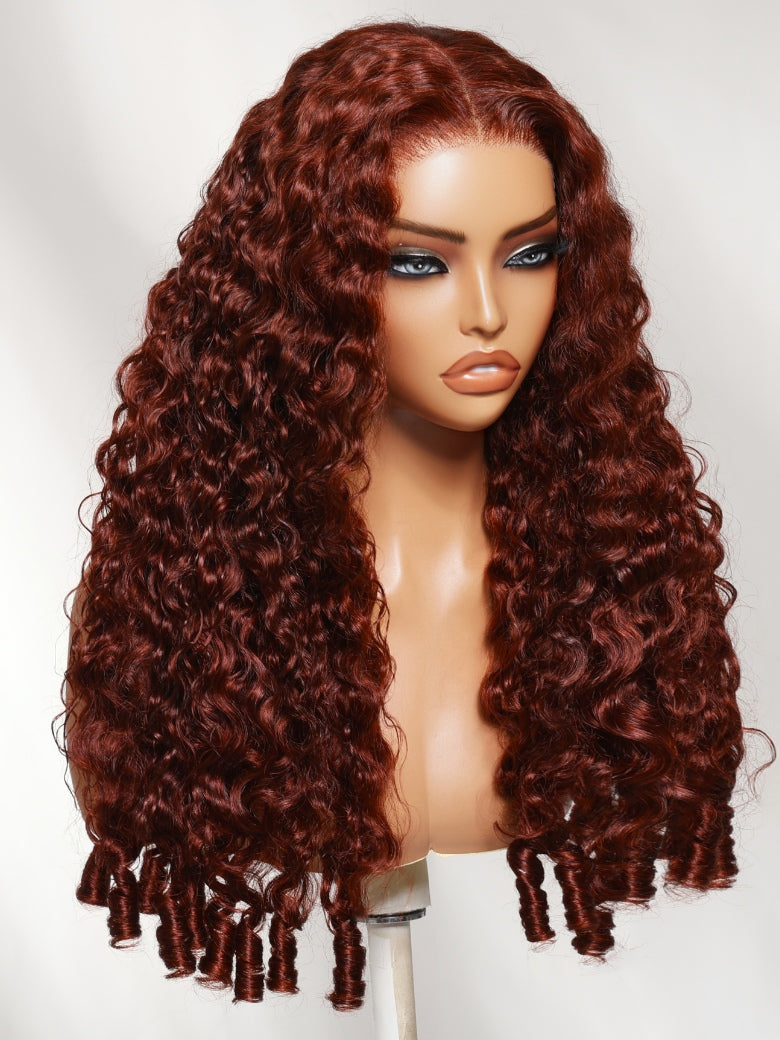Sunber Reddish Brown Burmese Wavy 13x4 Pre Everything Lace Wig With Elastic Drawstring
