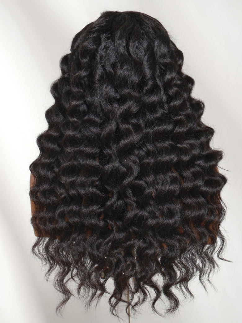 Sunber 13x4 HD Real Scalp Pre Everything Natural Black Kinky Straight Lace Frontal Wig With Invisi Drawstring